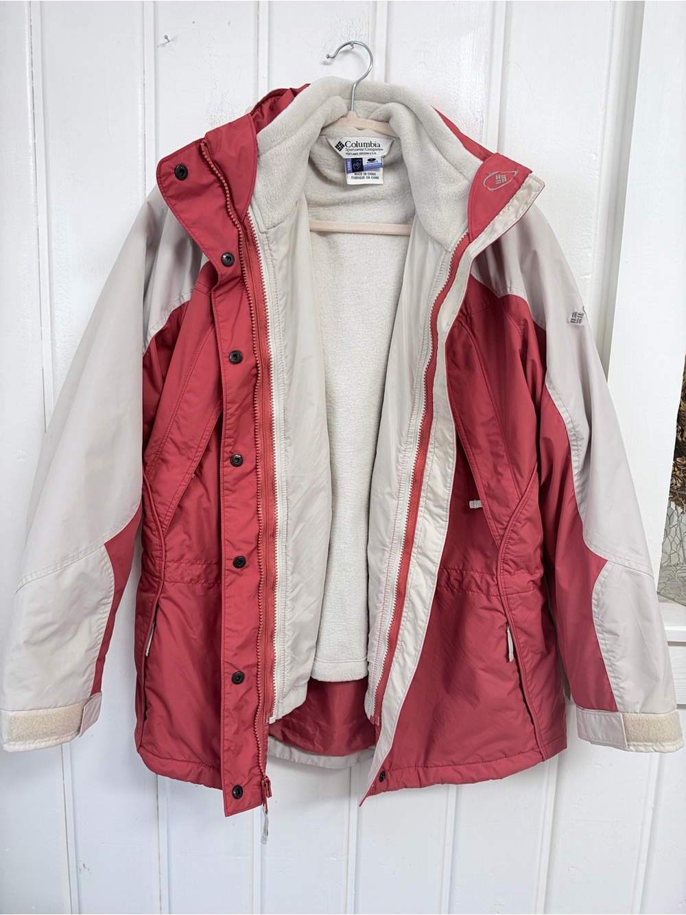 Columbia Women’s Interchange Jacket Red Cream Fleece Size S